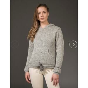 Women’s 100% Wool Hoodie Gray Donegal Yarns Aran Knit Sweater Made in Ireland S